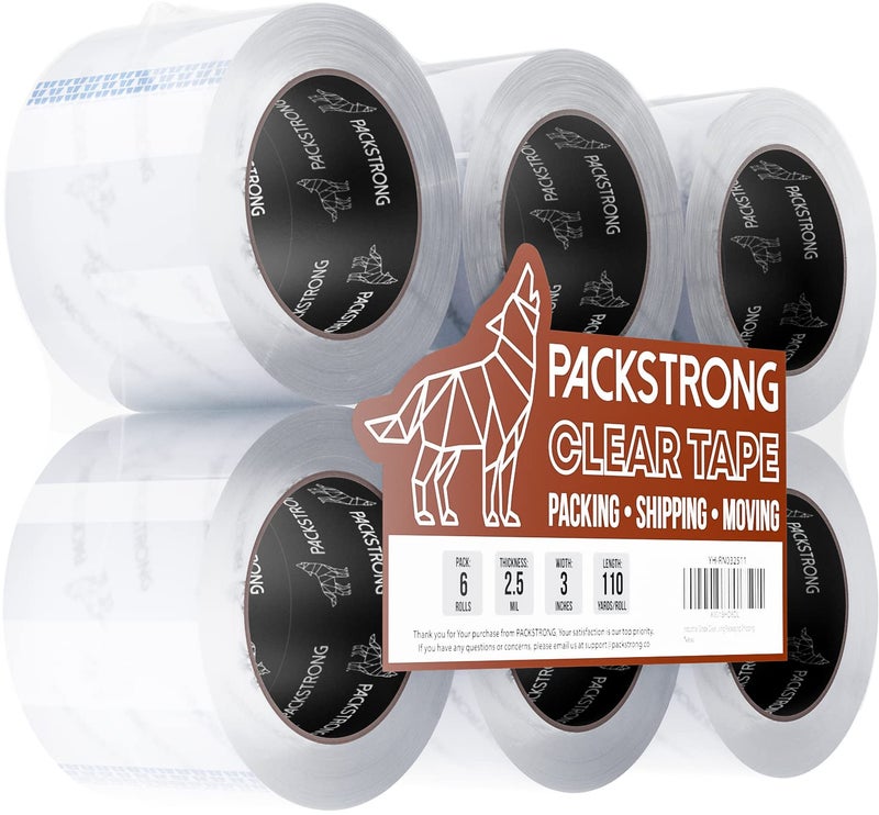 Packstrong Industrial Grade Clear Packing Tape 6 Rolls - 110 Yards per Roll - 3" Wide x 2.5 mil Thick, Acrylic Adhesive Heavy Duty Tape for Box Office Moving Packaging Shipping - Image 1